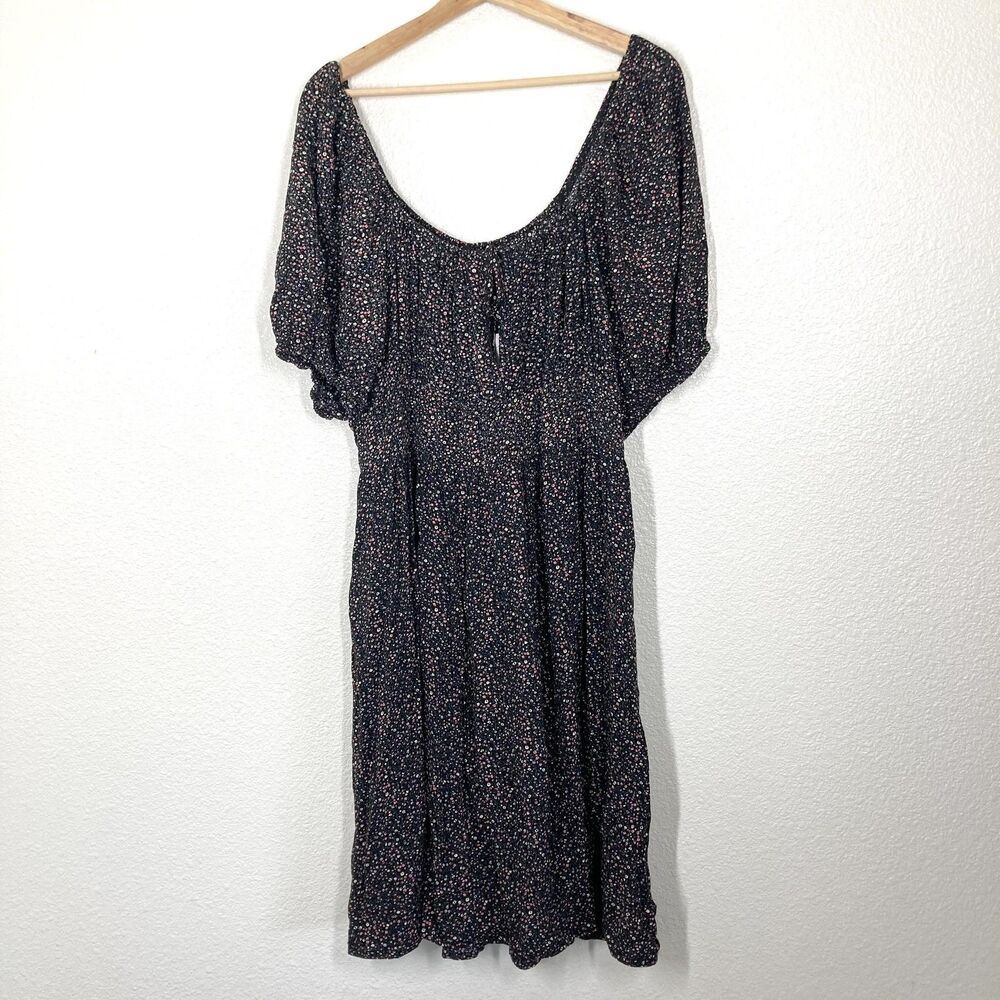 Floral Puff Sleeve Smocked Waist Midi Sundress Forever 21 Dress Womens 3X Black